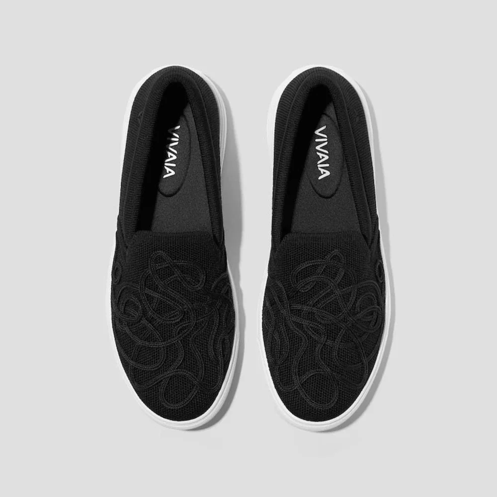 VIVAIA Black Embroidered Knit Slip On Sneakers Water Repellent Size EU 41 US 9.5